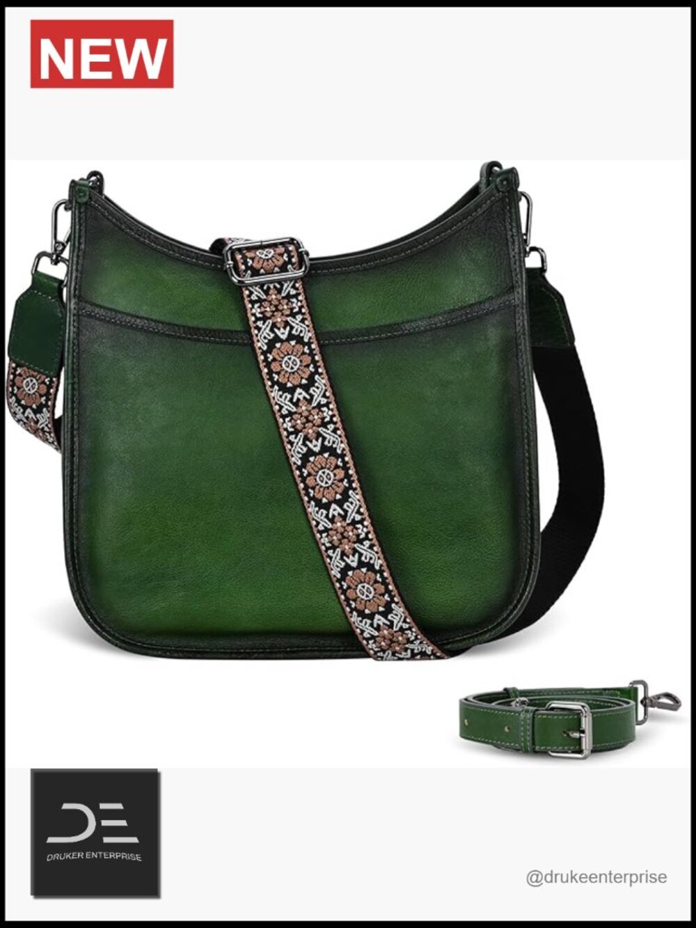 Genuine Leather Crossbody Bag with Boho Strap, Shoulder Handbag for Women